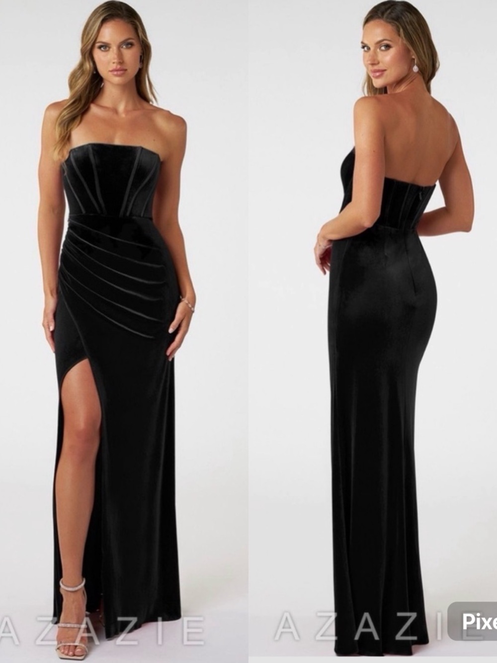 Azazie Lariza Black Velvet Bridesmaid Dress Floor‎ Length Whimsygoth Size 2